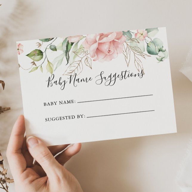 Gold Green Foliage Baby Name Suggestions Card (Creator Uploaded)