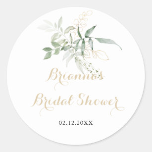 Gold Green Foliage Bridal Shower Favour  Classic Round Sticker