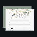 Gold Green Foliage Calligraphy Wedding Advice Card<br><div class="desc">This gold green foliage calligraphy wedding advice card is perfect for a modern wedding. This artistic design features hand-drawn watercolor gold and green foliage , inspiring natural beauty. These cards are perfect for a wedding, bridal shower, baby shower, graduation party & more. Personalize the cards with the names of the...</div>