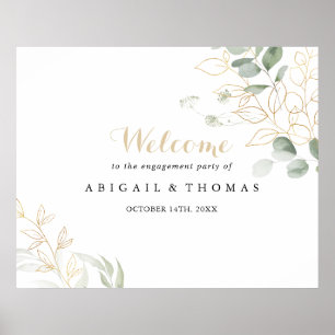 Gold Green Foliage Engagement Party Welcome Sign