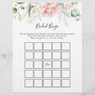 Gold Green Foliage Floral Bridal Bingo Game