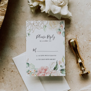 Gold Green Foliage Floral RSVP Card