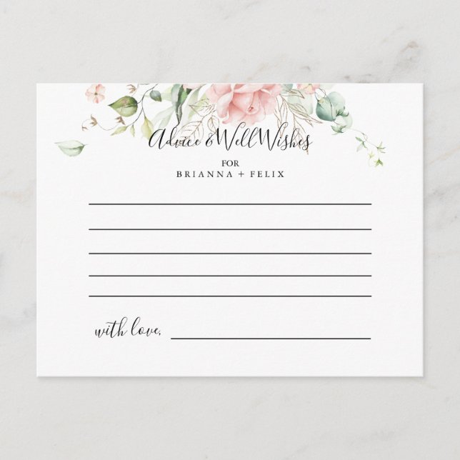 Gold Green Foliage Floral Wedding Advice Card (Front)