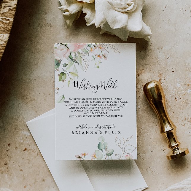 Gold Green Foliage Floral Wedding Wishing Well Enclosure Card (Creator Uploaded)