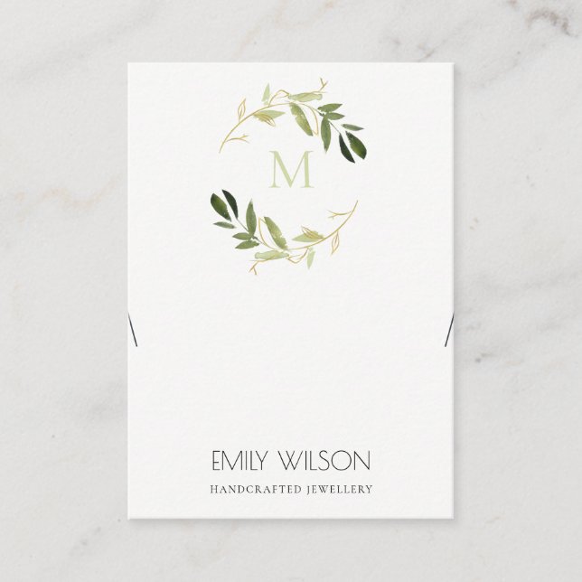 GOLD GREEN FOLIAGE MONOGRAM BRACELET DISPLAY LOGO BUSINESS CARD (Front)