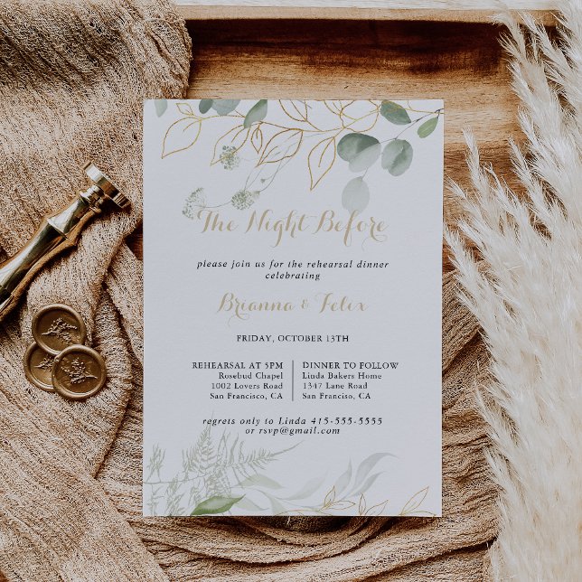 Gold Green Foliage Night Before Rehearsal Dinner  Invitation (Creator Uploaded)