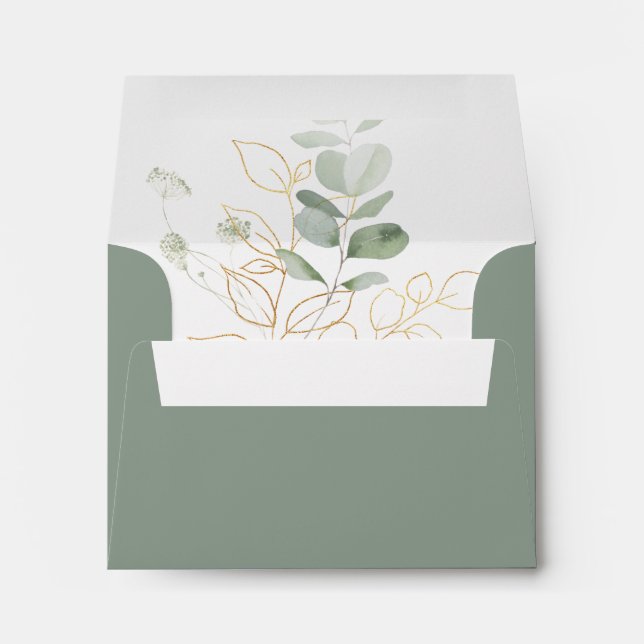 Gold Green Foliage Self-Addressed RSVP  Envelope (Back (Bottom))
