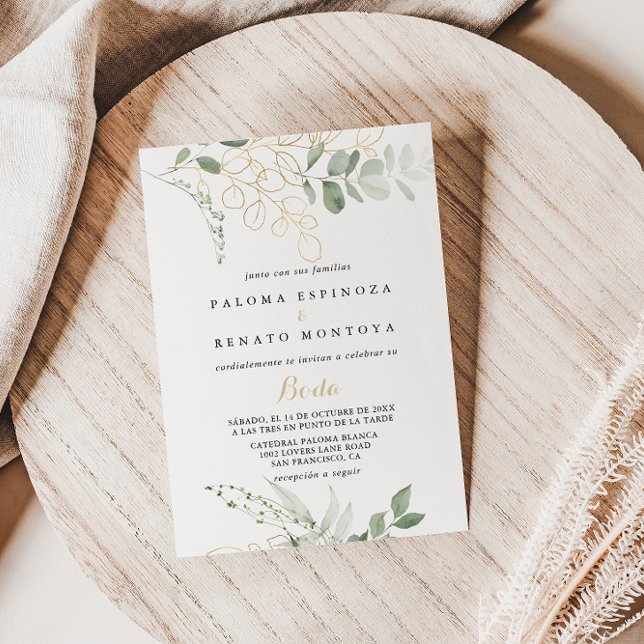 Gold Green Foliage Spanish Wedding  Invitation (Creator Uploaded)