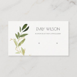 GOLD GREEN FOLIAGE WATERCOLOR EARRING DISPLAY LOGO BUSINESS CARD
