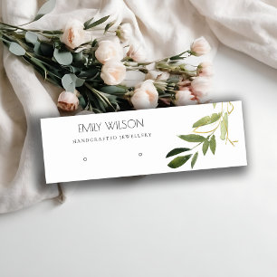 GOLD GREEN FOLIAGE WATERCOLOR EARRING DISPLAY LOGO MINI BUSINESS CARD