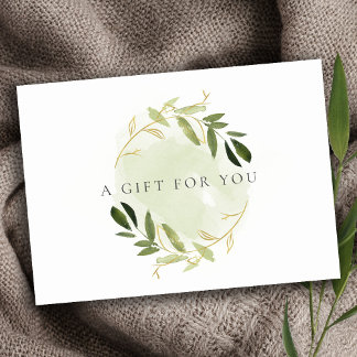 Gold Green Foliage Watercolor Gift Certificate Invitation