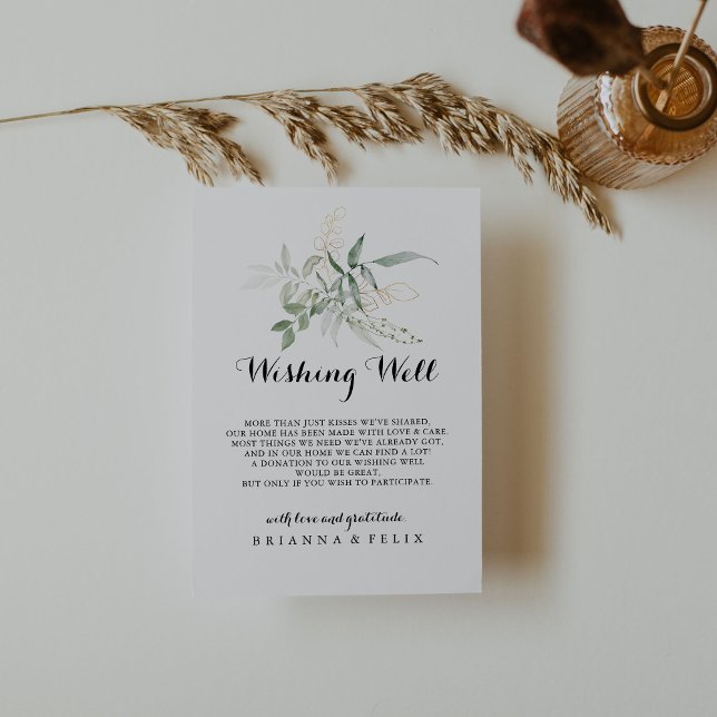 Gold Green Foliage Wedding Wishing Well  Enclosure Card (Creator Uploaded)