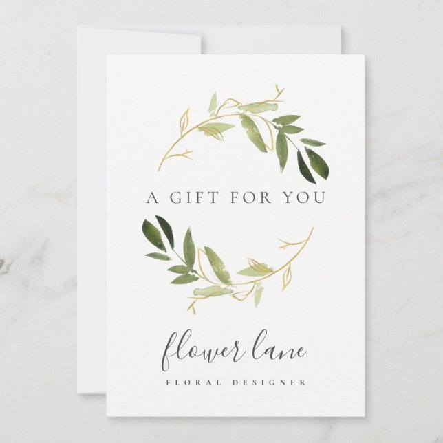 GOLD GREEN FOLIAGE WREATH GIFT CERTIFICATE CARD (Front)