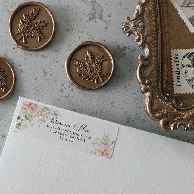 Gold Green Folial Floral Return Adresse Label (Créateur téléchargé)