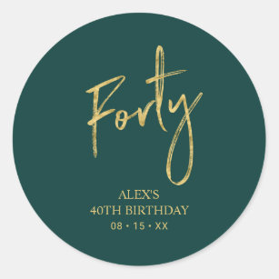 Gold & Green Forty 40th Birthday Favour Thank you Classic Round Sticker