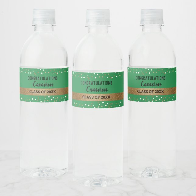 Gold Green Graduate personalized Custom Class year Water Bottle Label (Bottles)