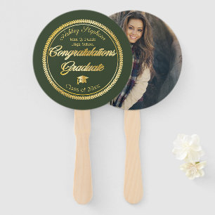 Gold Green Graduation Photo Class of 2023 Hand Fan