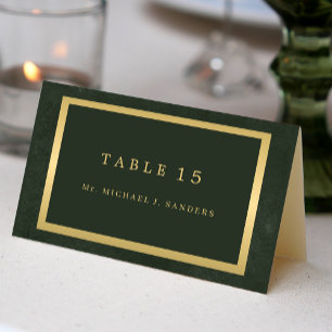 Gold green guest name wedding place card 