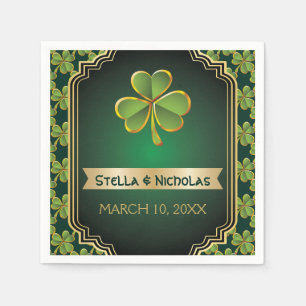Gold, green Irish clover and frame wedding Napkin