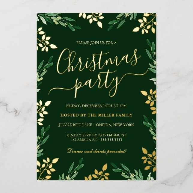 Gold Green Leaf Christmas Party (Front)