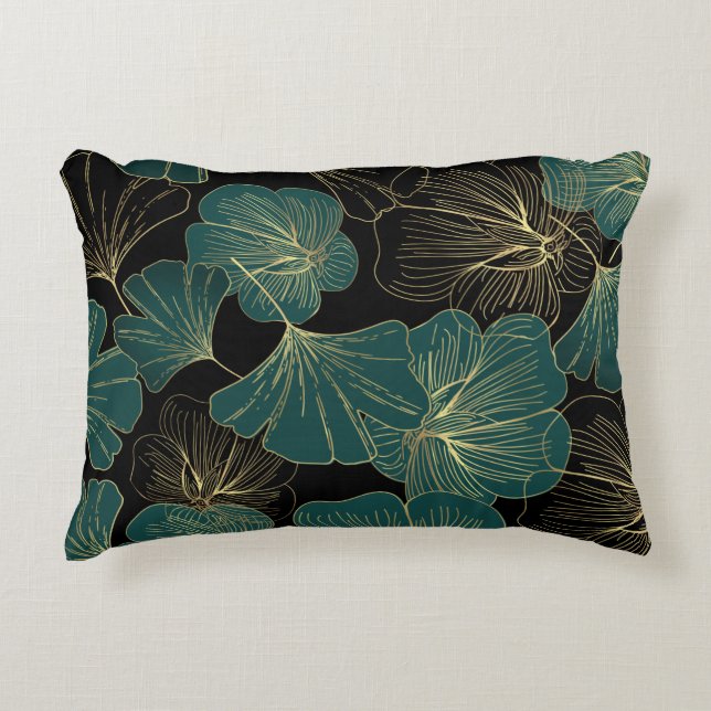 Gold green leaves  accent pillow (Front)