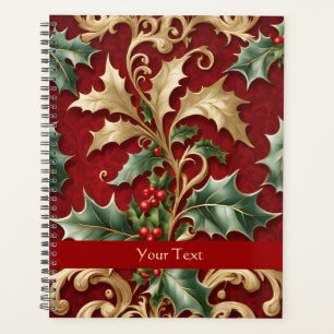 Gold Green Leaves Red Christmas Holiday Planner