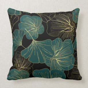 Gold green leaves throw pillow