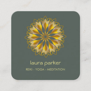 Gold Green Lotus Flower Yoga Holistic Meditation Square Business Card