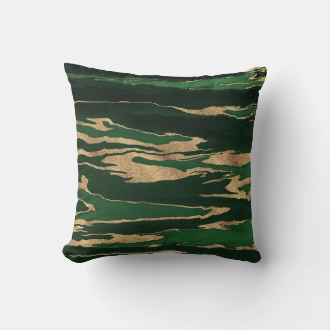 Gold Green Marble Abstract Painting Throw Pillow (Front)