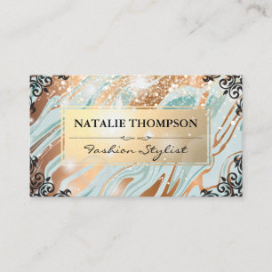 Gold Green Marble   Fancy Elements   Bokeh Glow Business Card