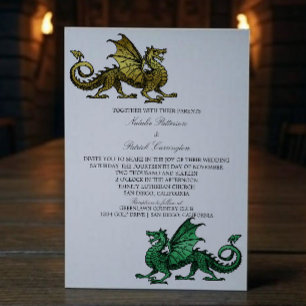 Gold Green Medieval Dragon Wedding Invite