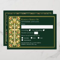 Gold Green Medieval Floral Sword Wedding RSVP