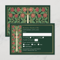 Gold Green Medieval Floral Sword Wedding RSVP