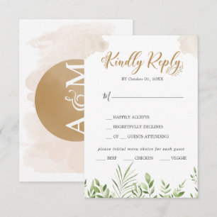 Gold Green Menu Choice Wedice RSVP Card
