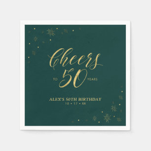 Gold & Green Modern Cheers 50th Birthday Party Napkin