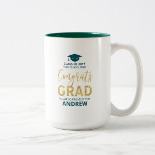 Gold & Green Modern Graduation Custom Gift Two-Tone Coffee Mug