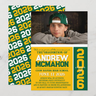 Gold & Green Modern Graduation Photo Announcement
