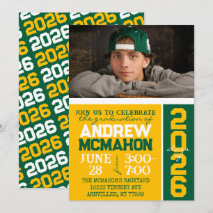 Gold & Green Modern Graduation Photo Invitation