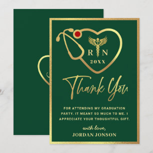 Gold Green Modern Nursing School Graduation Thank You Card