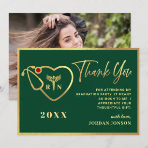 Gold Green Modern Nursing School Graduation Thank You Card