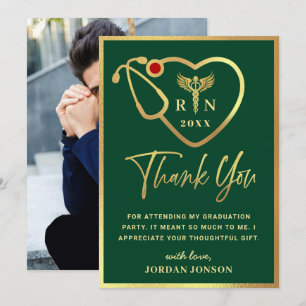 Gold Green Modern Nursing School Graduation Thank You Card