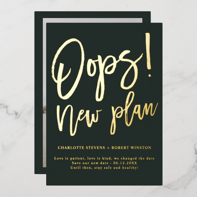Gold green new plan wedding change the date (Front/Back)