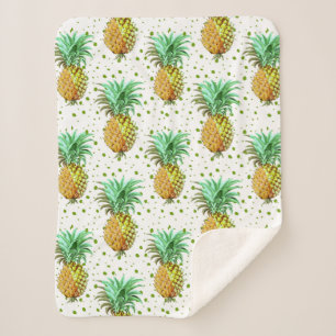 Gold & Green Pineapple Pattern Sherpa Blanket