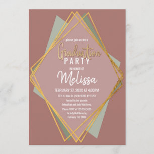 Gold Green Pink and Mauve Geometric Graduation Invitation