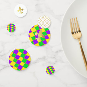 Gold Green Purple Mardi Gras Harlequin Pattern Confetti