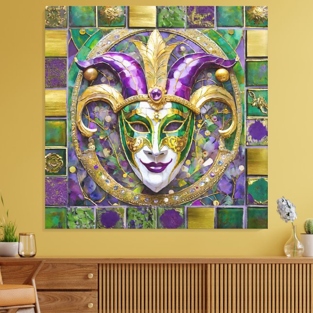Gold Green Purple Mardi Gras Jester Mask Canvas Print (Insitu(LivingRoom))