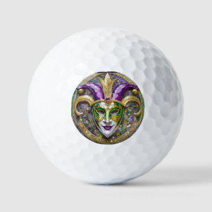 Gold Green Purple Mardi Gras Jester Mask Golf Balls