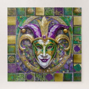 Gold Green Purple Mardi Gras Jester Mask Jigsaw Puzzle