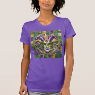 Gold Green Purple Mardi Gras Jester Mask T-Shirt