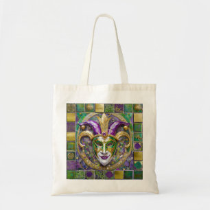 Gold Green Purple Mardi Gras Jester Mask Tote Bag